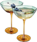 Khen Hexagonal Coupe Glasses Elegant Break Resistant - Set of 2 Teal + Brown - HOUSE OF SHE