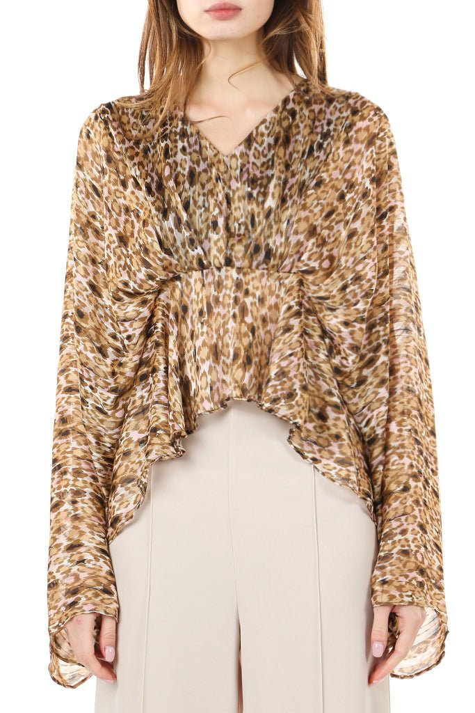 Kimono Sleeve Animal Print Top - HOUSE OF SHE