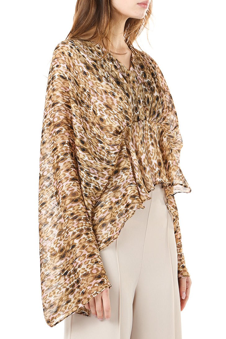 Kimono Sleeve Animal Print Top - HOUSE OF SHE