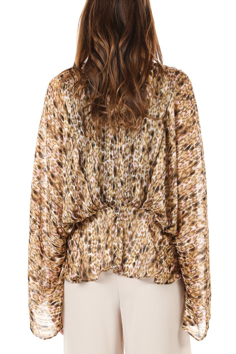 Kimono Sleeve Animal Print Top - HOUSE OF SHE