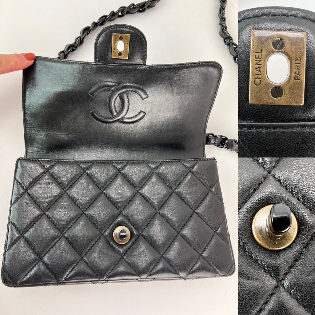 Chanel Vintage Quilted Lambskin Black Resin Chain Small Classic Single Flap Bag RARE - HOUSE OF SHE