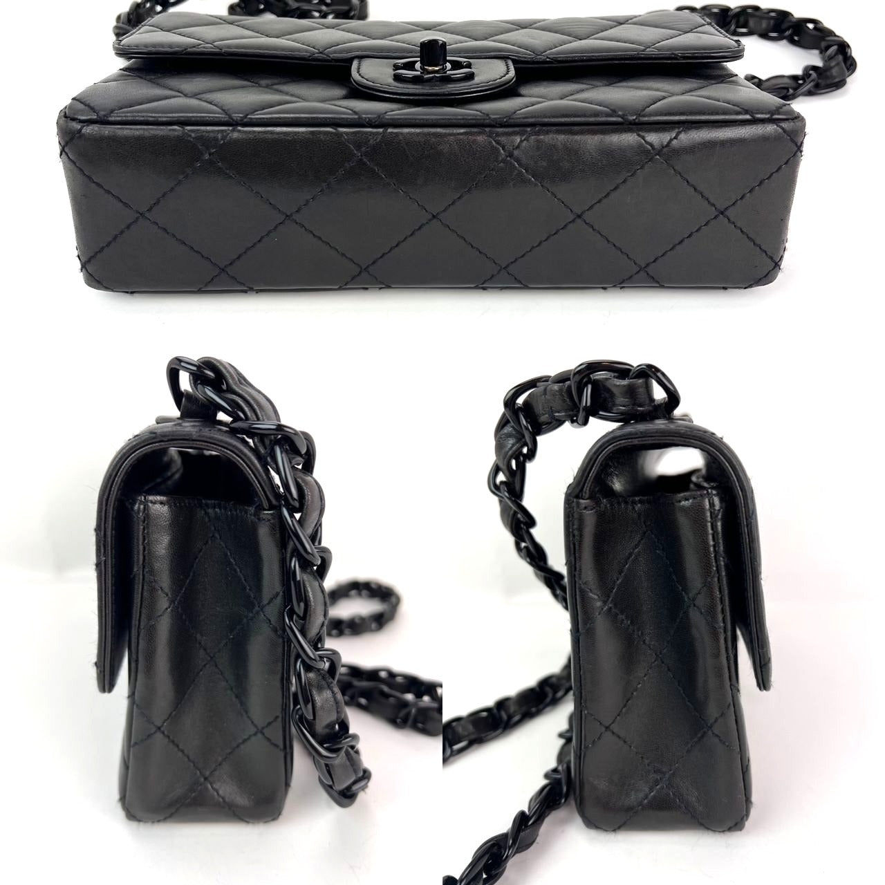 Chanel Vintage Quilted Lambskin Black Resin Chain Small Classic Single Flap Bag RARE - HOUSE OF SHE