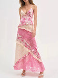 Lace Floral Print Ruffle Trim Maxi Dress - HOUSE OF SHE