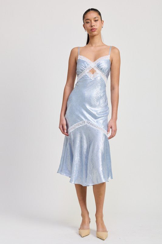 LACE TRIM MIDI SLIP DRESS - HOUSE OF SHE