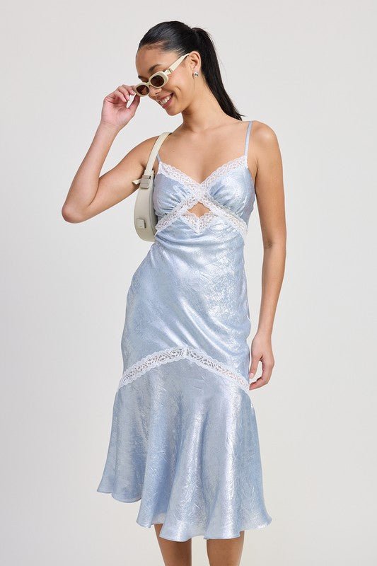 LACE TRIM MIDI SLIP DRESS - HOUSE OF SHE