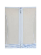 Lacy Blue Ruched Breast High Slit Chiffon Dress - HOUSE OF SHE