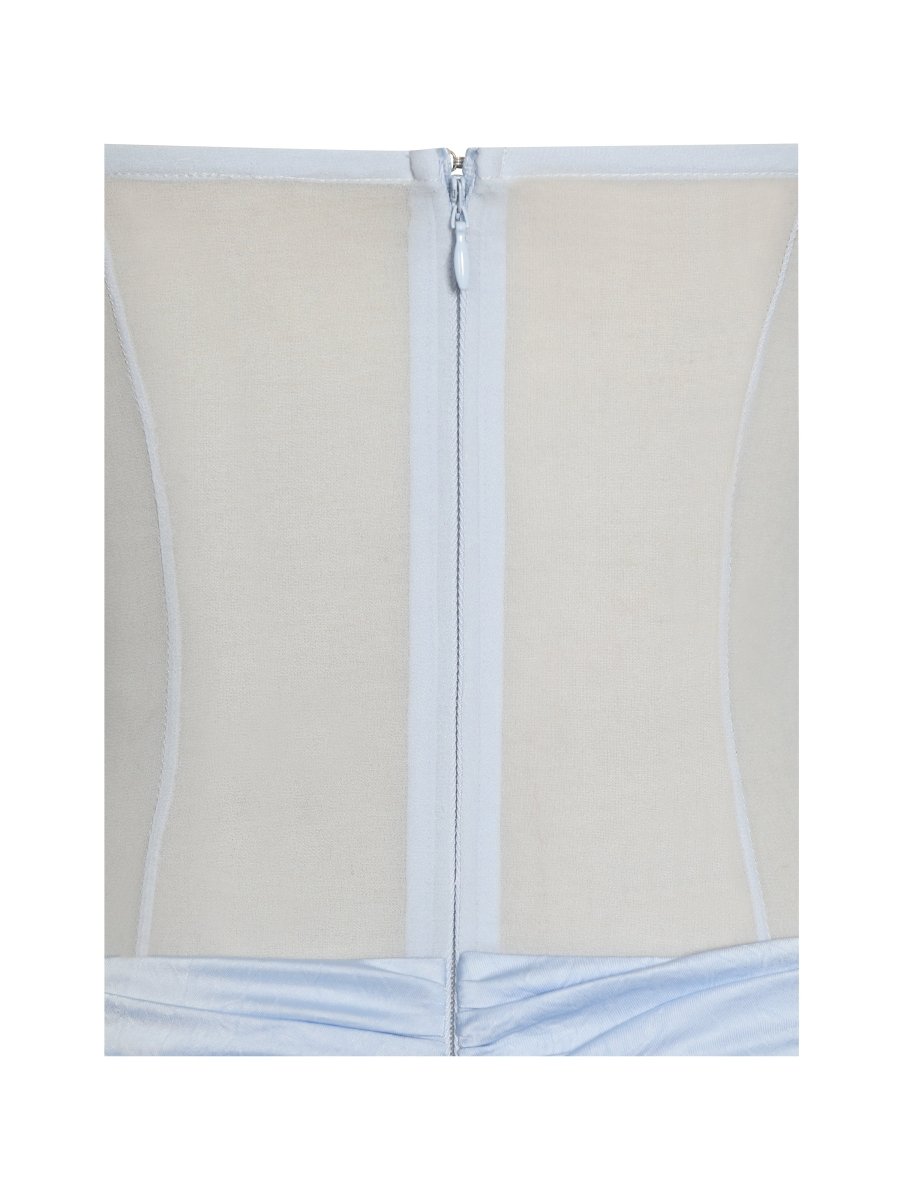 Lacy Blue Ruched Breast High Slit Chiffon Dress - HOUSE OF SHE