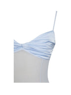 Lacy Blue Ruched Breast High Slit Chiffon Dress - HOUSE OF SHE