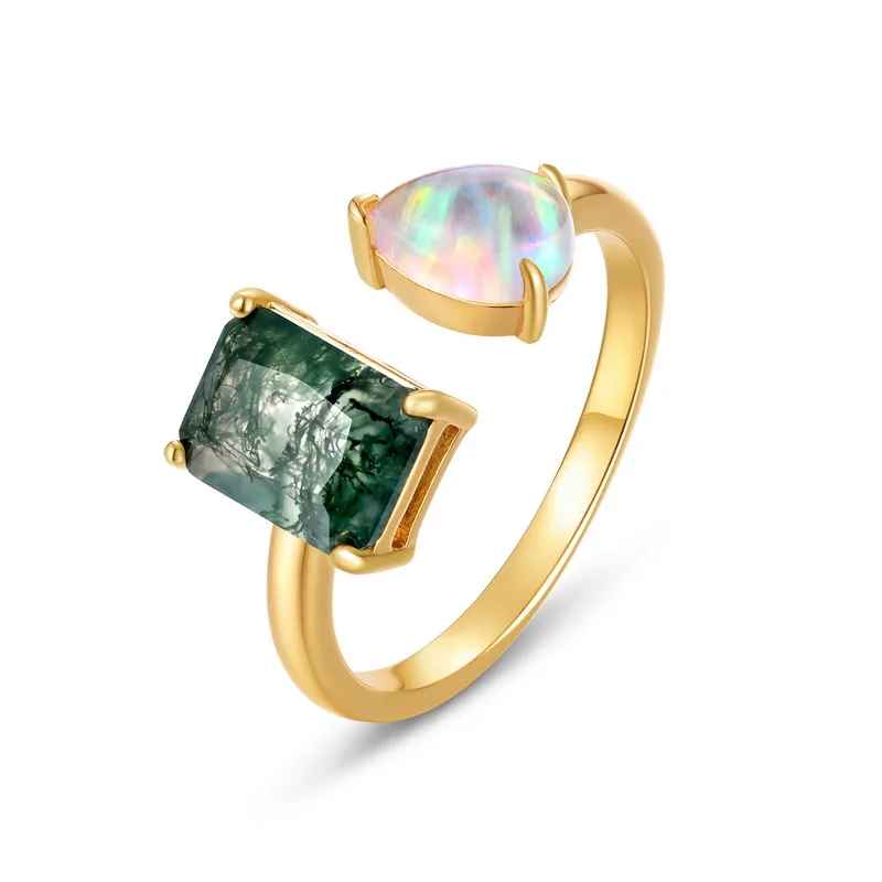 L’Anneau Étoilé Moss Agate & Opal Glow Ring - HOUSE OF SHE