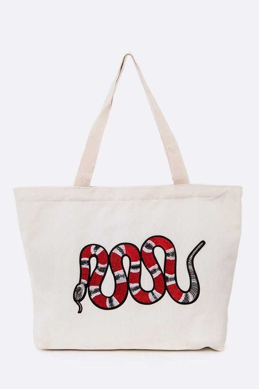 Large Snake Patch Canvas Tote Bag - HOUSE OF SHE