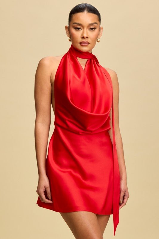 Leila Drape Satin Cowl Mini Dress - HOUSE OF SHE