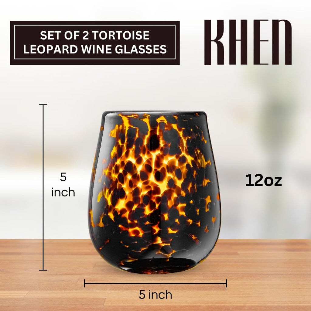 Leopard Print Amber Colored Stemless Wine Glass |  Set of 2 - HOUSE OF SHE