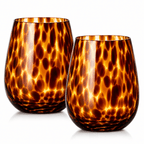Leopard Print Amber Colored Stemless Wine Glass |  Set of 2 - HOUSE OF SHE
