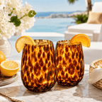 Leopard Print Amber Colored Stemless Wine Glass |  Set of 2 - HOUSE OF SHE