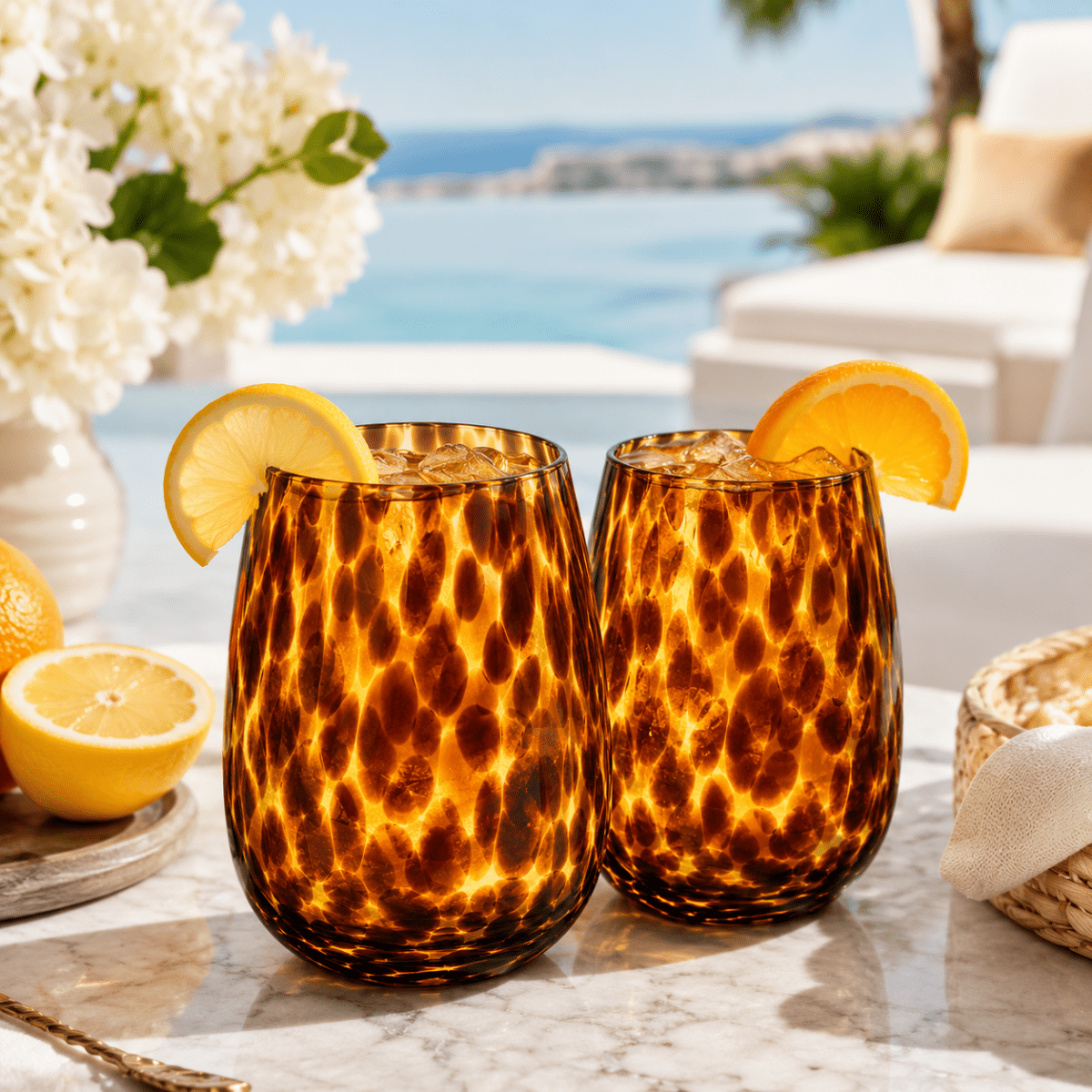 Leopard Print Amber Colored Stemless Wine Glass |  Set of 2 - HOUSE OF SHE