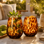 Leopard Print Amber Colored Stemless Wine Glass |  Set of 2 - HOUSE OF SHE