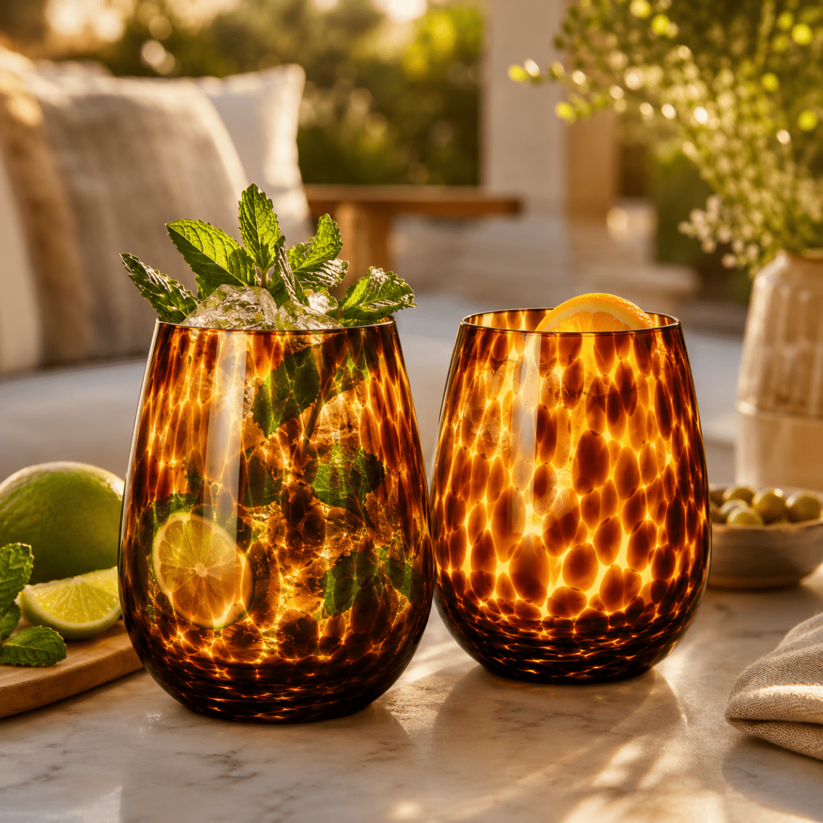 Leopard Print Amber Colored Stemless Wine Glass |  Set of 2 - HOUSE OF SHE
