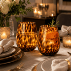 Leopard Print Amber Colored Stemless Wine Glass |  Set of 2 - HOUSE OF SHE