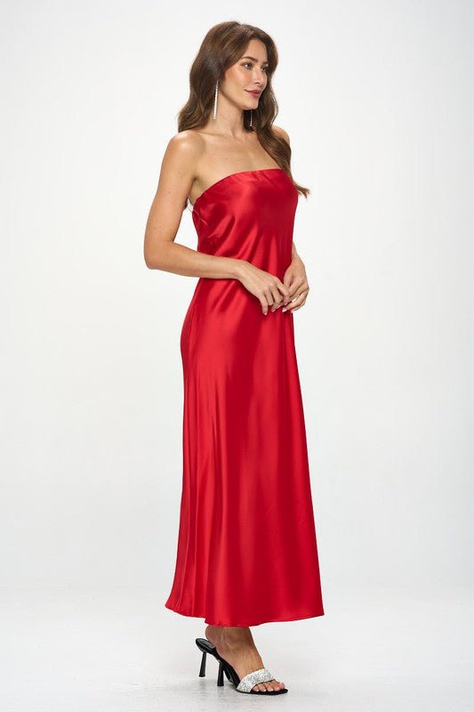 Lia Silky Satin Tube Draped Dress - HOUSE OF SHE