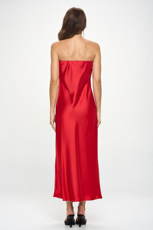 Lia Silky Satin Tube Draped Dress - HOUSE OF SHE