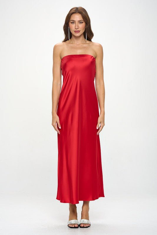 Lia Silky Satin Tube Draped Dress - HOUSE OF SHE