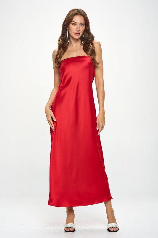 Lia Silky Satin Tube Draped Dress - HOUSE OF SHE