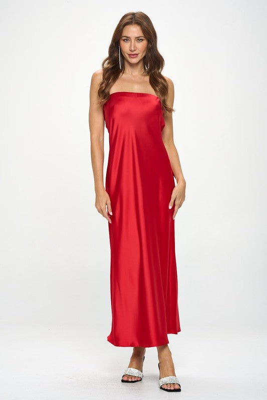 Lia Silky Satin Tube Draped Dress - HOUSE OF SHE