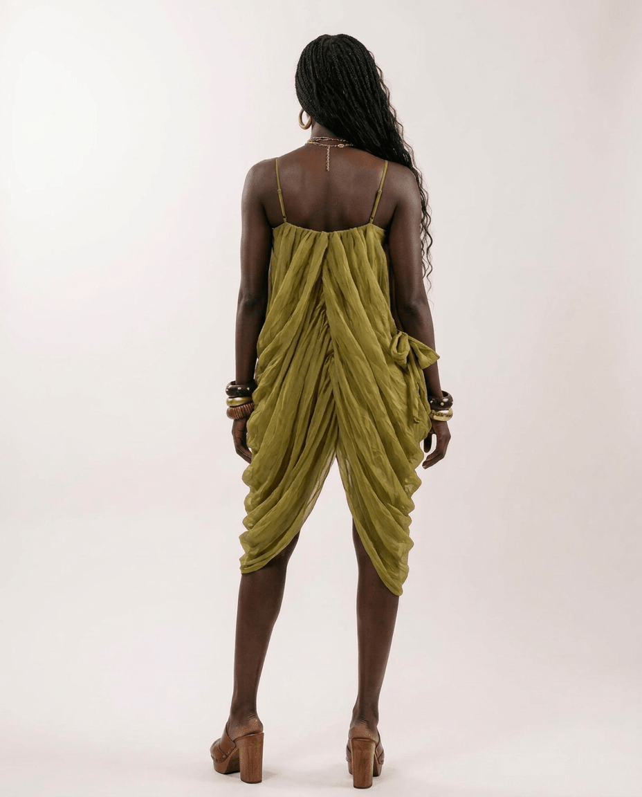 Liberated Sheer Draped Mini Dress - HOUSE OF SHE