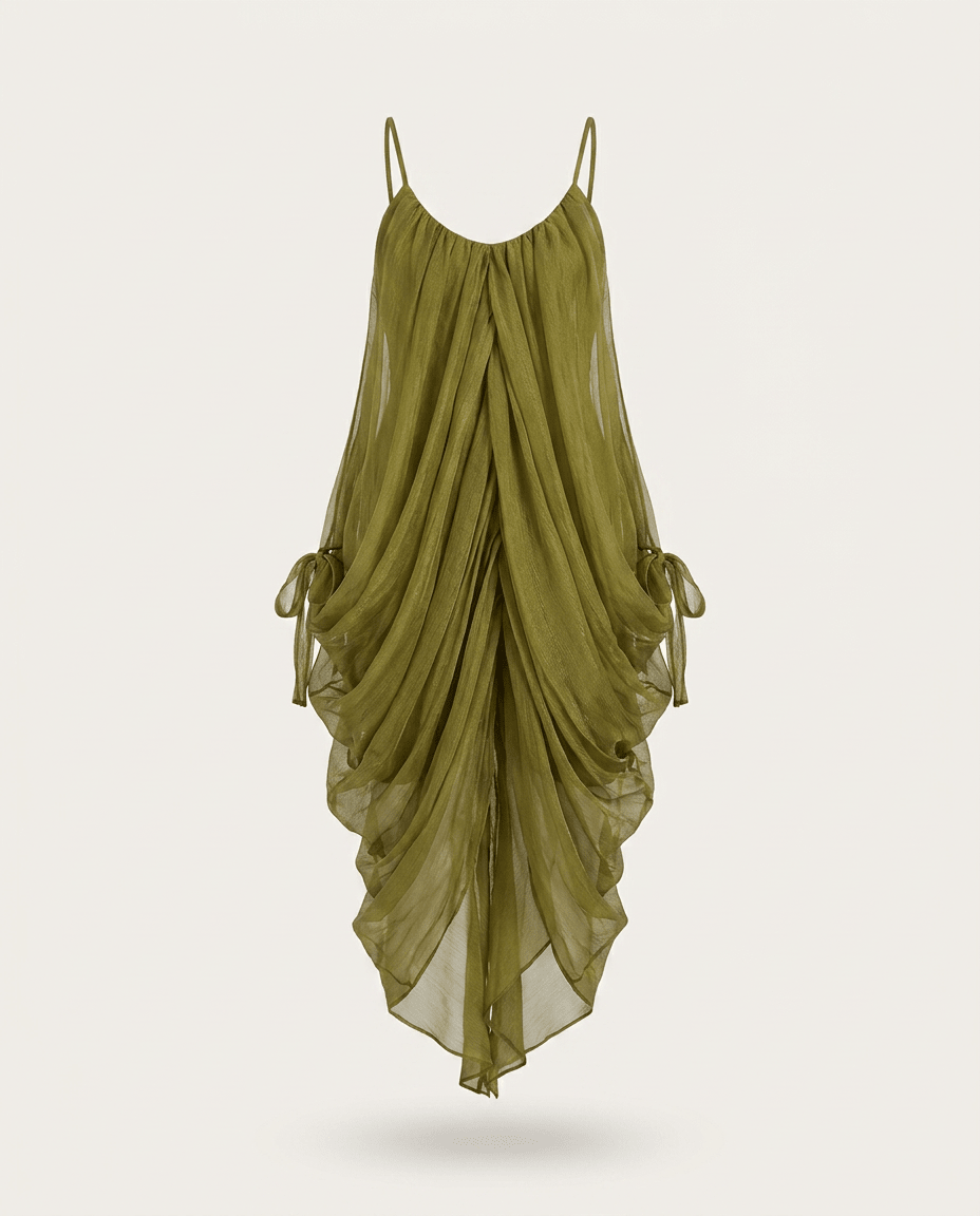 Liberated Sheer Draped Mini Dress - HOUSE OF SHE