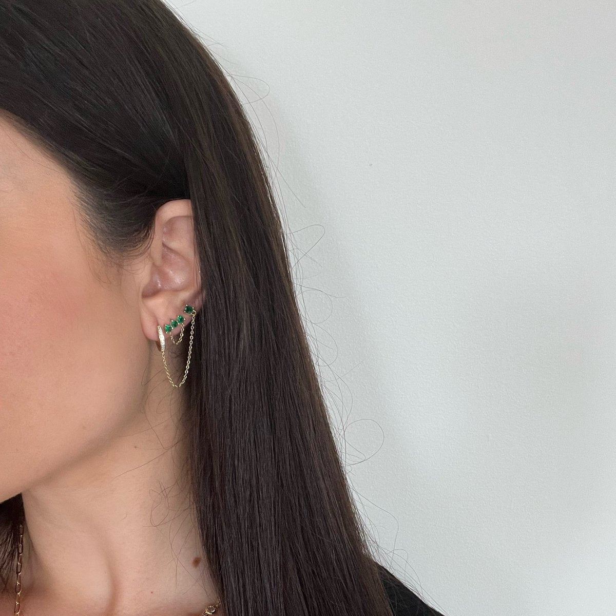 Lilou Emerald Chain Drop Earring - HOUSE OF SHE