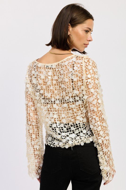 LONG SLEEVE SEQUIN MESH TOP - HOUSE OF SHE