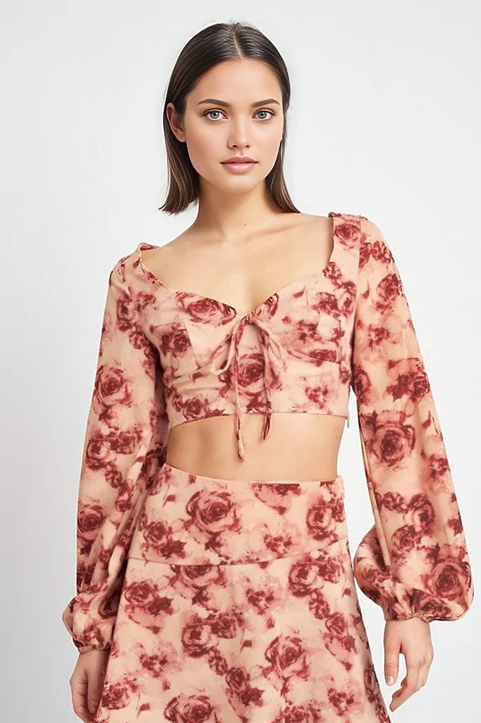 Long Sleeve Sweetheart Cropped Top - HOUSE OF SHE