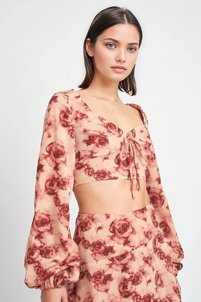Long Sleeve Sweetheart Cropped Top - HOUSE OF SHE
