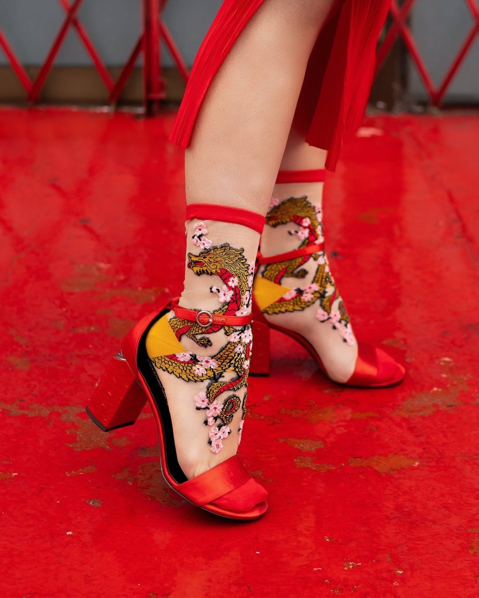 Lunar New Year of the Dragon Sheer Crew Sock - HOUSE OF SHE