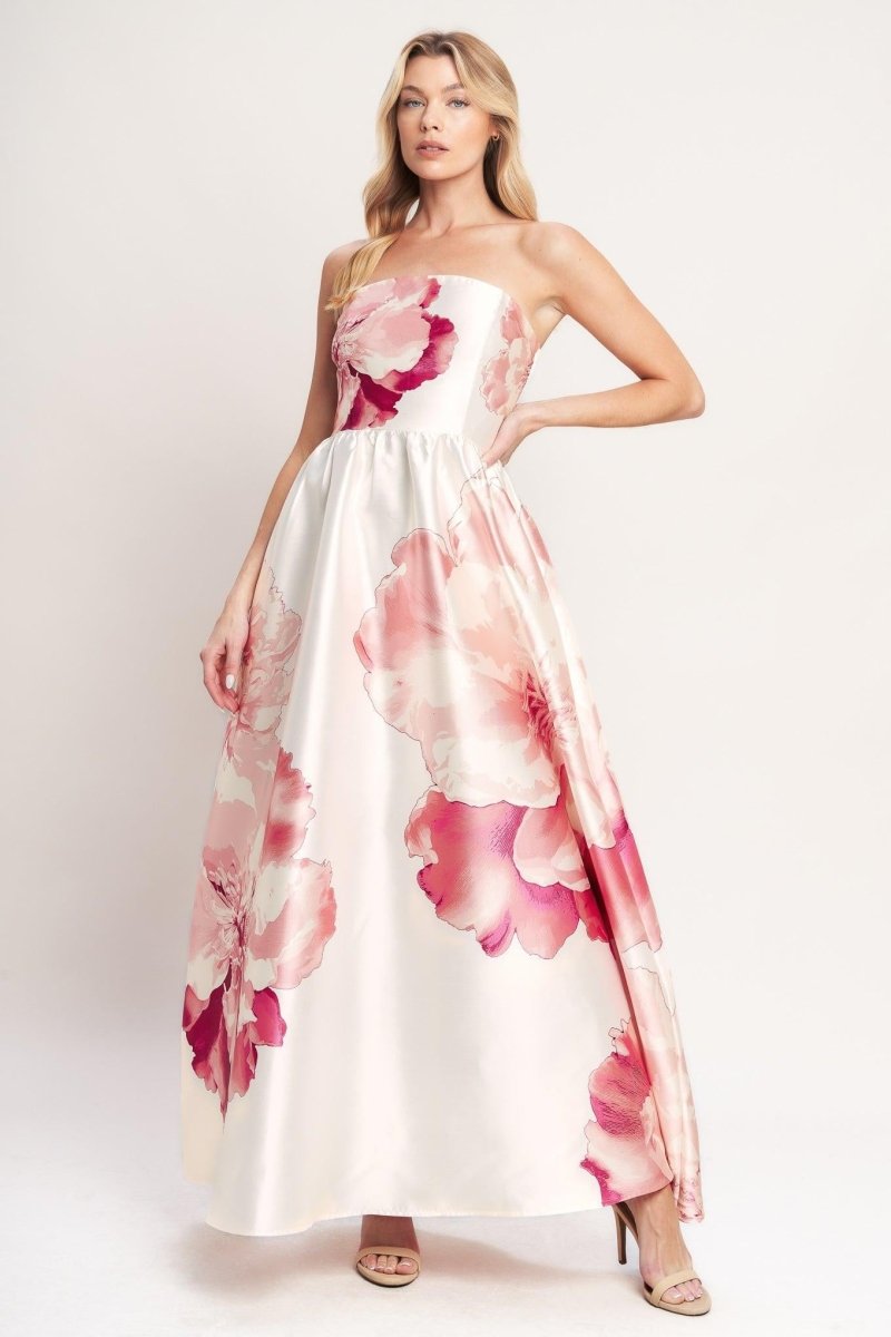 LUXE PEONY WOVEN MAXI DRESS - HOUSE OF SHE