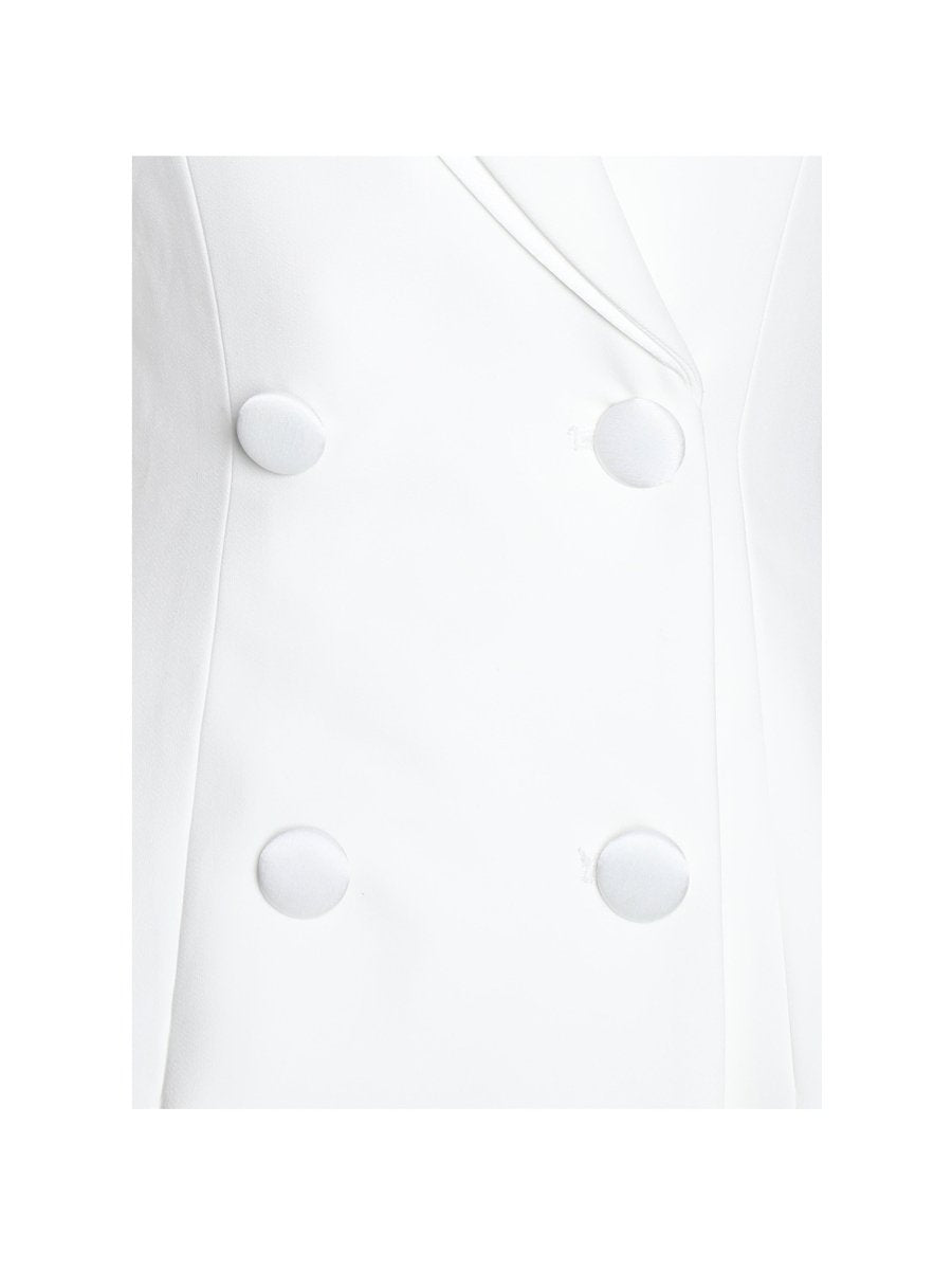 Madelina White Double Breast Satin Trim Blazer Dress - HOUSE OF SHE