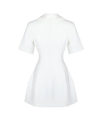 Madelina White Double Breast Satin Trim Blazer Dress - HOUSE OF SHE