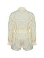 Malou Lemon Yellow Embroidered Poplin Belted Shirt Romper - HOUSE OF SHE