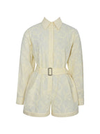 Malou Lemon Yellow Embroidered Poplin Belted Shirt Romper - HOUSE OF SHE