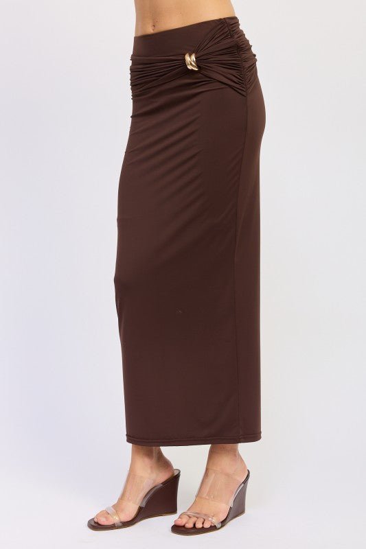 MAXI RUCHED KNITSKIRT WITH GOLD TRIM - HOUSE OF SHE
