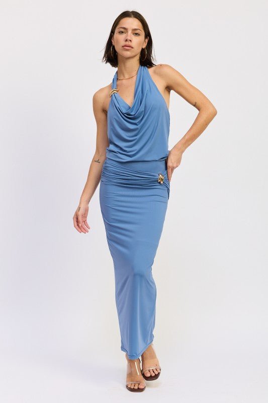 MAXI RUCHED KNITSKIRT WITH GOLD TRIM - HOUSE OF SHE