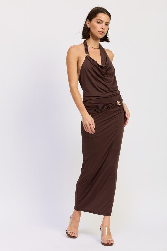 MAXI RUCHED KNITSKIRT WITH GOLD TRIM - HOUSE OF SHE
