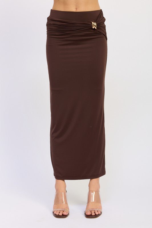 MAXI RUCHED KNITSKIRT WITH GOLD TRIM - HOUSE OF SHE