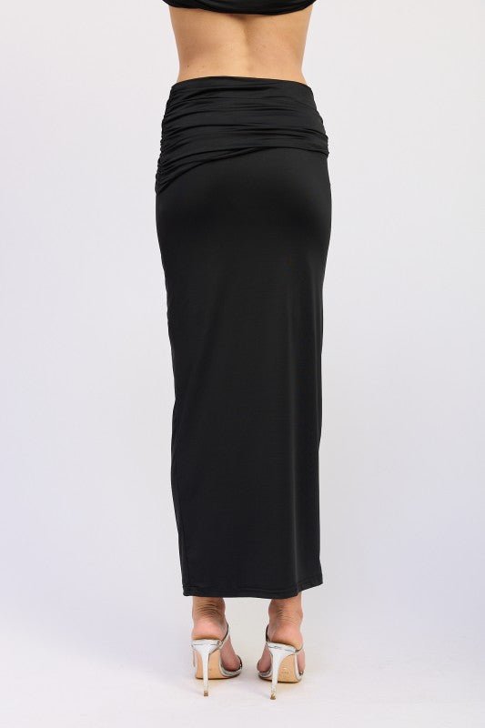 MAXI RUCHED KNITSKIRT WITH GOLD TRIM - HOUSE OF SHE