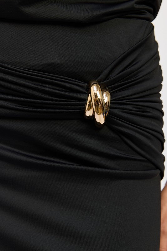 MAXI RUCHED KNITSKIRT WITH GOLD TRIM - HOUSE OF SHE