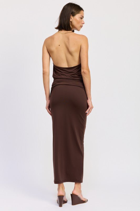MAXI RUCHED KNITSKIRT WITH GOLD TRIM - HOUSE OF SHE