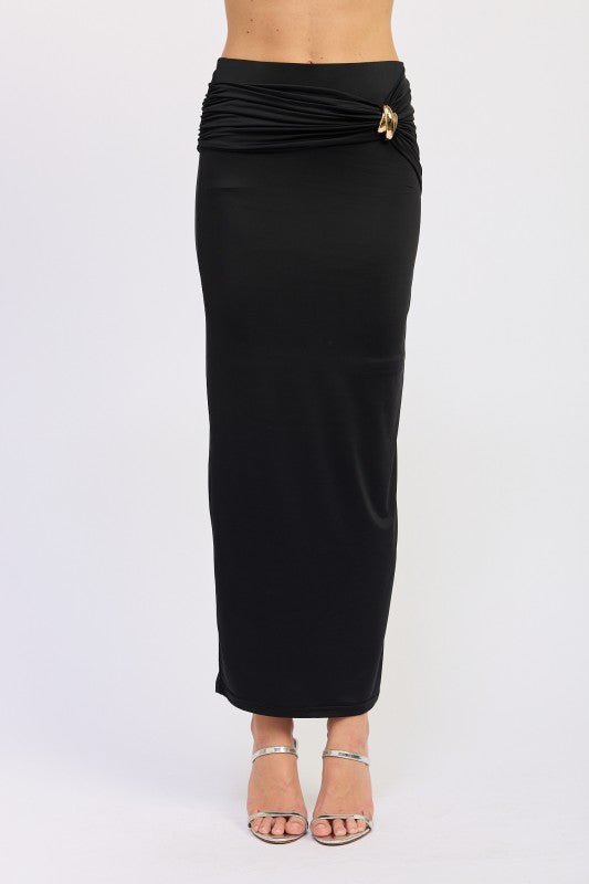 MAXI RUCHED KNITSKIRT WITH GOLD TRIM - HOUSE OF SHE