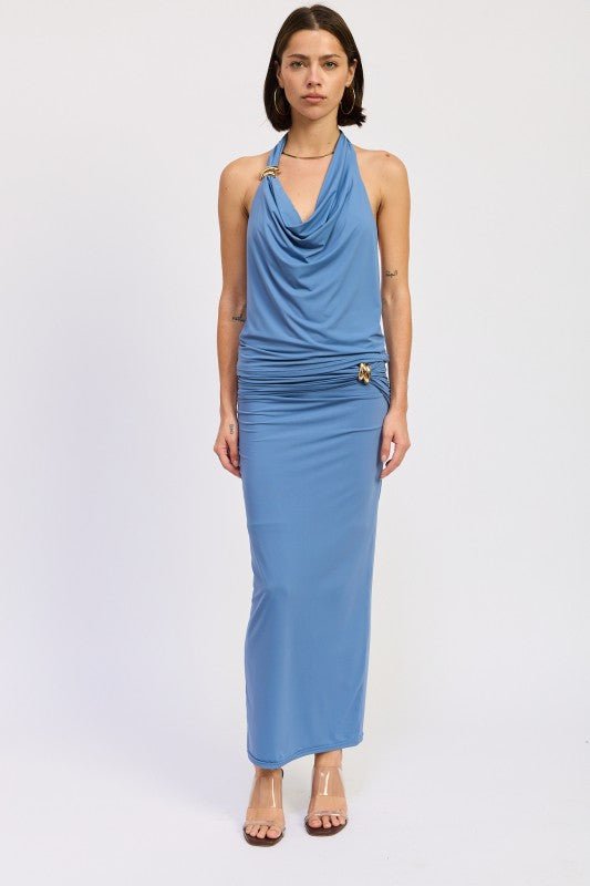 MAXI RUCHED KNITSKIRT WITH GOLD TRIM - HOUSE OF SHE