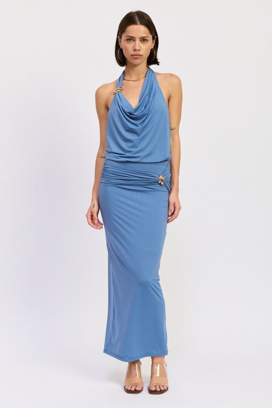 MAXI RUCHED KNITSKIRT WITH GOLD TRIM - HOUSE OF SHE