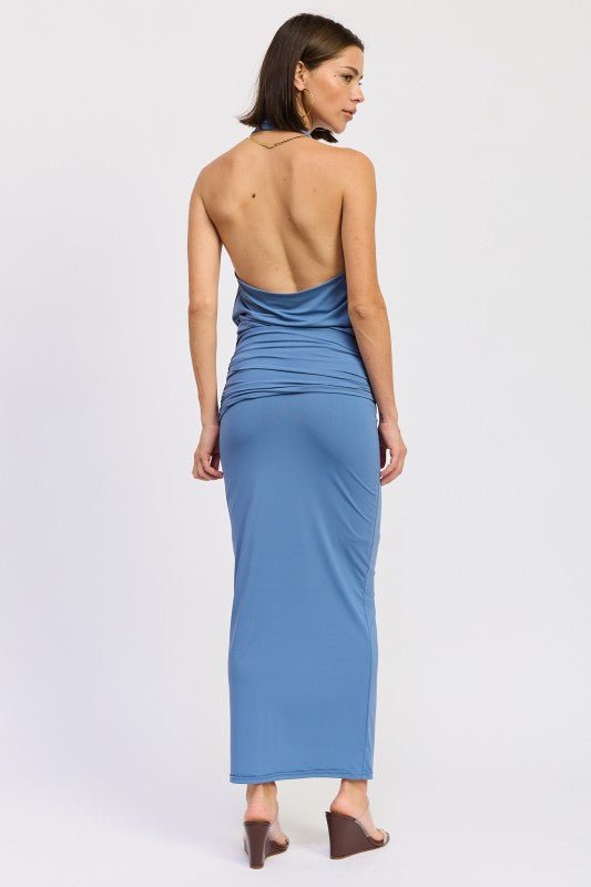 MAXI RUCHED KNITSKIRT WITH GOLD TRIM - HOUSE OF SHE